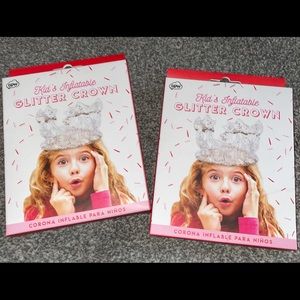 New Set of 2 Kids Glitter Inflatable Crowns Silver